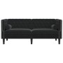  Dvivietė chesterfield sofa su pagalvėlėmis, juoda, aksomas