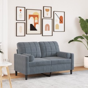  Dvivietė sofa su pagalvėlėmis, tamsiai pilka, 120cm, aksomas