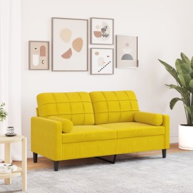  Dvivietė sofa su pagalvėlėmis, geltonos spalvos, 140cm, aksomas