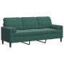  Trivietė sofa su pagalvėlėmis, tamsiai žalia, 180cm, aksomas