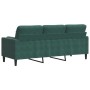  Trivietė sofa su pagalvėlėmis, tamsiai žalia, 180cm, aksomas