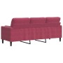  Trivietė sofa su pagalvėlėmis, raudonojo vyno, 180cm, aksomas