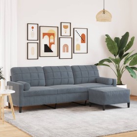  Trivietė sofa su pakoja, tamsiai pilkos spalvos, 210cm, aksomas