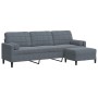  Trivietė sofa su pakoja, tamsiai pilkos spalvos, 210cm, aksomas