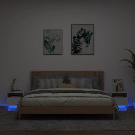  Naktinės spintelės su LED, 2vnt., baltos, 40x39x37cm