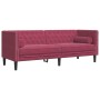  Trivietė chesterfield sofa su pagalvėlėmis, raudona, aksomas