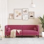  Trivietė chesterfield sofa su pagalvėlėmis, raudona, aksomas