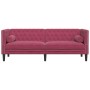  Trivietė chesterfield sofa su pagalvėlėmis, raudona, aksomas